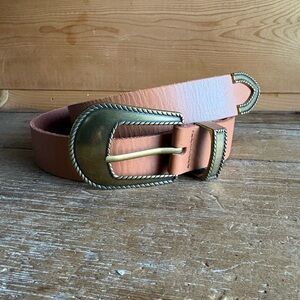 Anthropologie Tan Leather Belt with Brass Toned Western Style Buckle